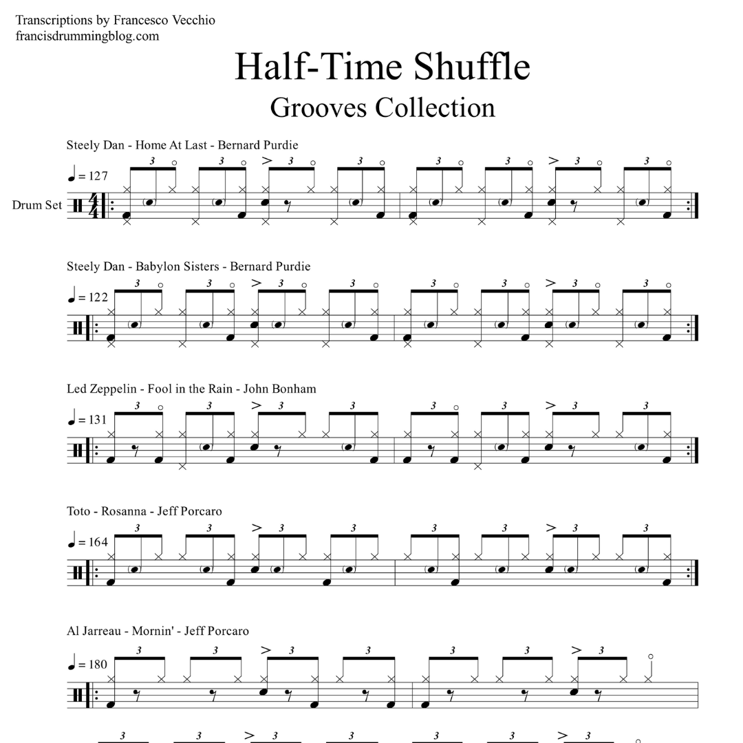 half time shuffle grooves transcription