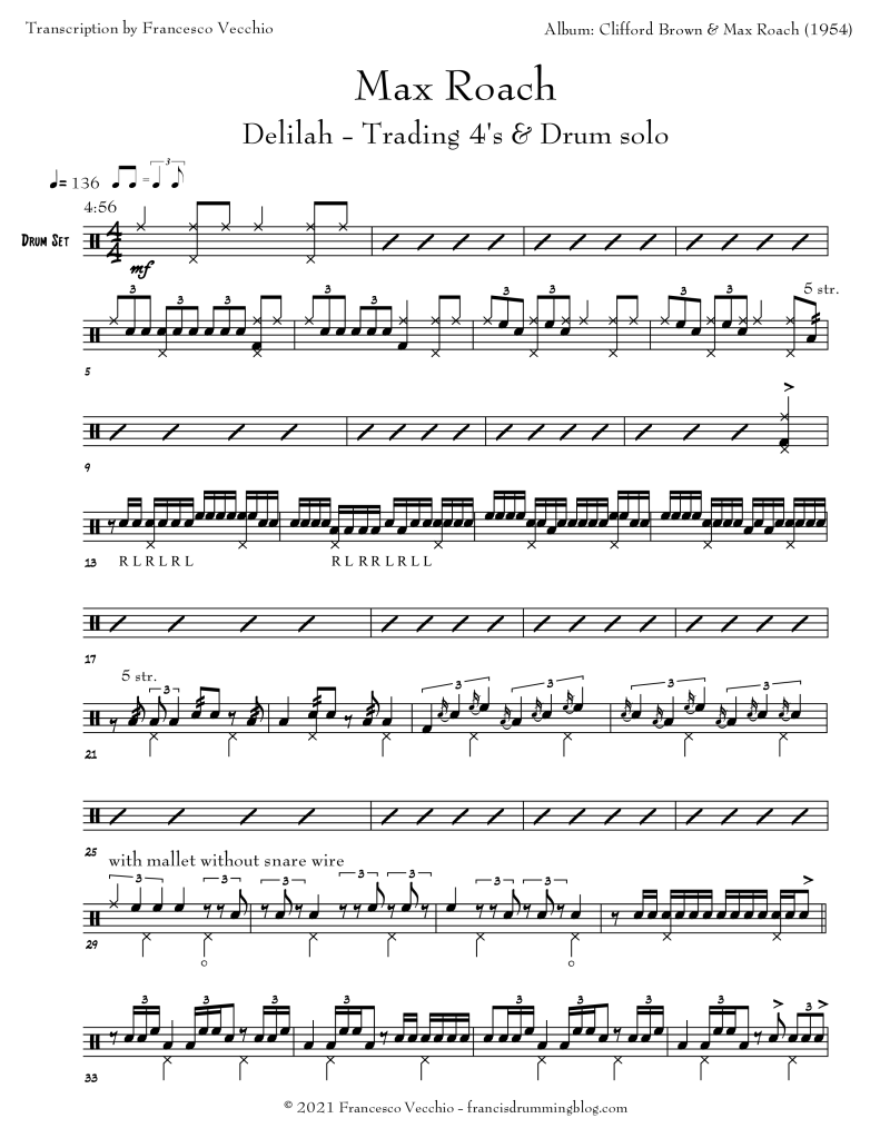 max roach delilah drum solo transcription