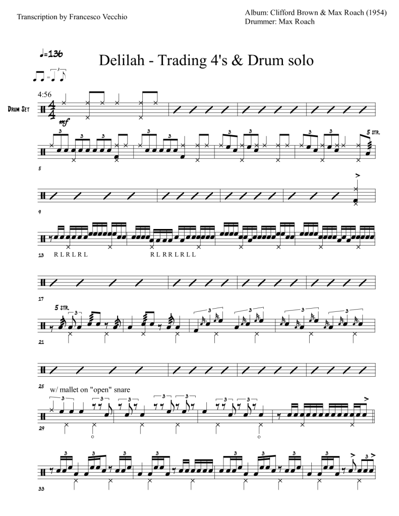 max roach delilah drum sheet music