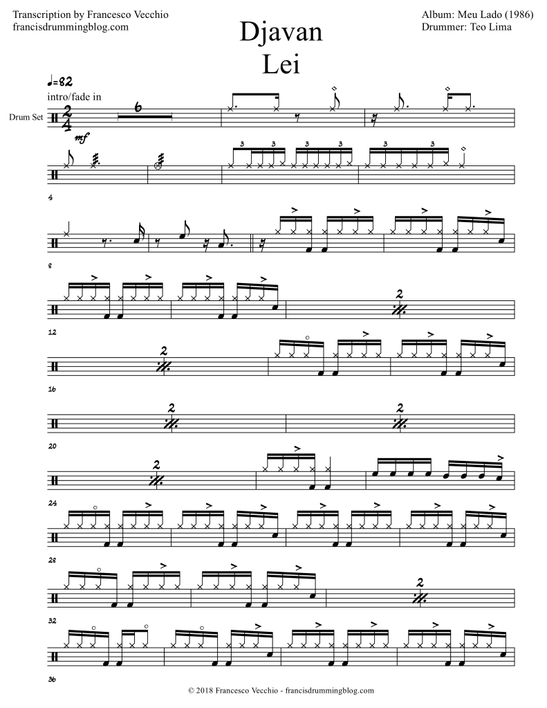 djavan lei drum transcription partitura