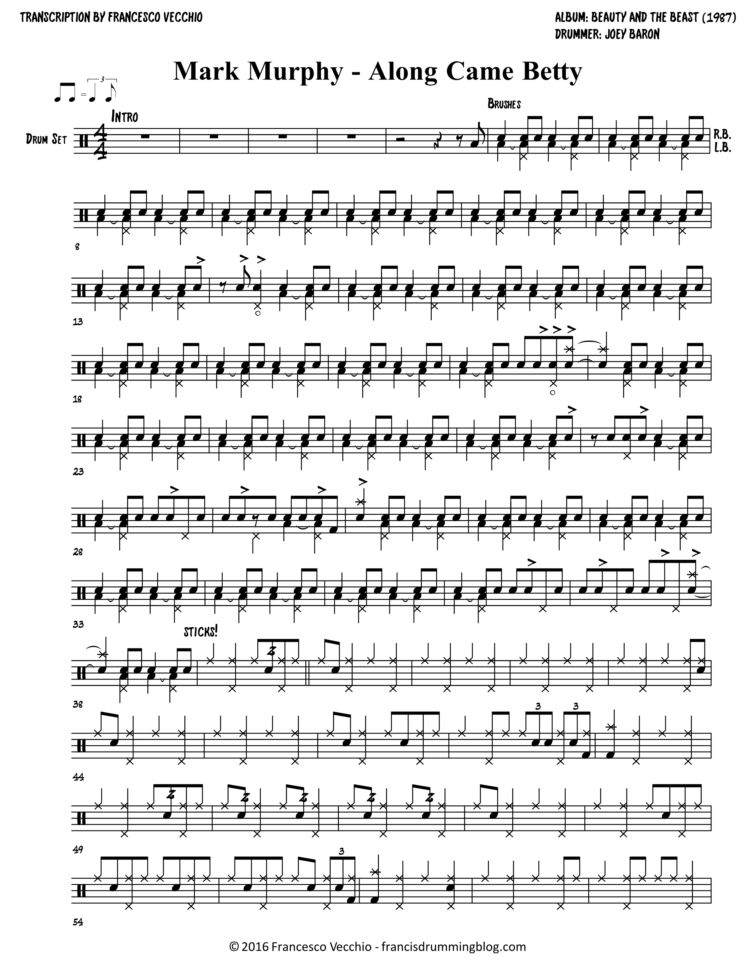 joey baron along came betty drum transcription