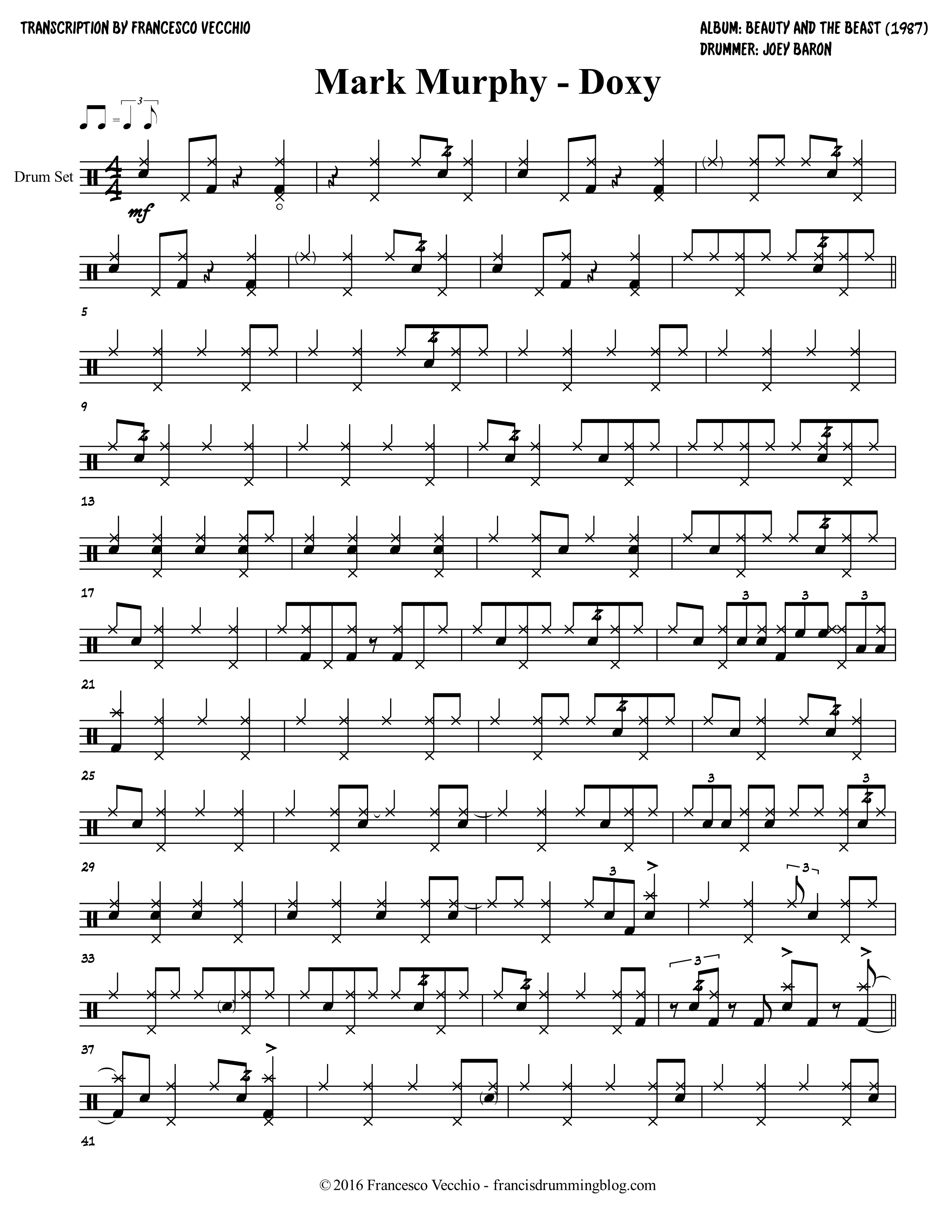 joey baron doxy drum transcription