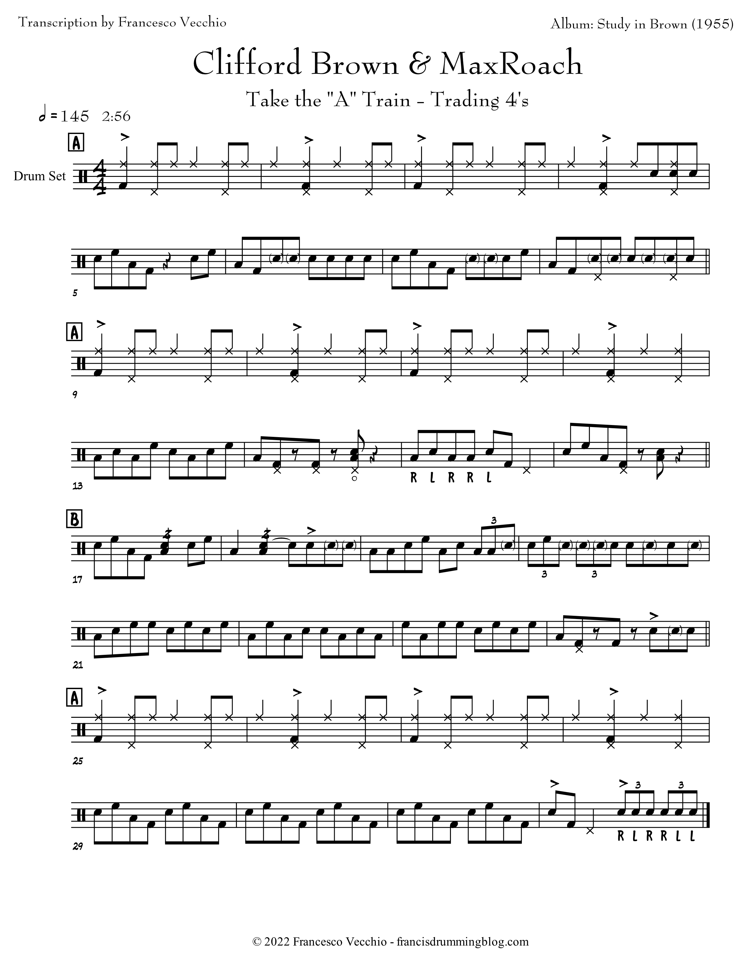 max roach take the A train drum trading fours transcription