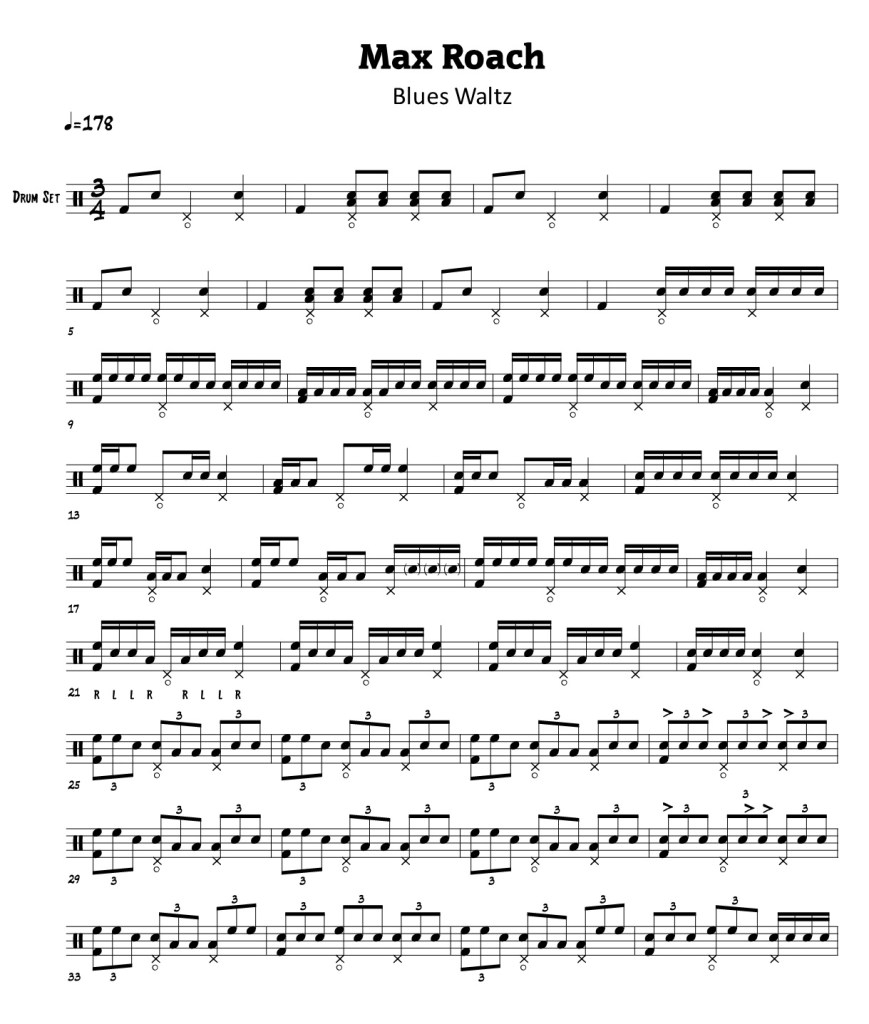 Max Roach - Blues Waltz - drum solo transcription