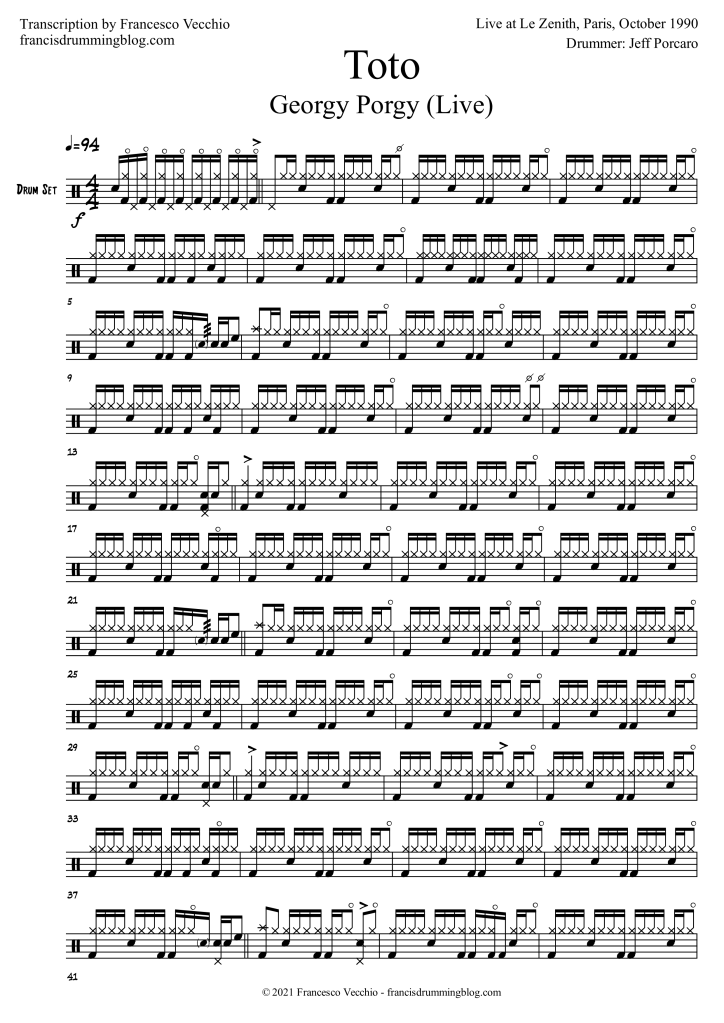 jeff porcaro toto georgy porgy live drum sheet music