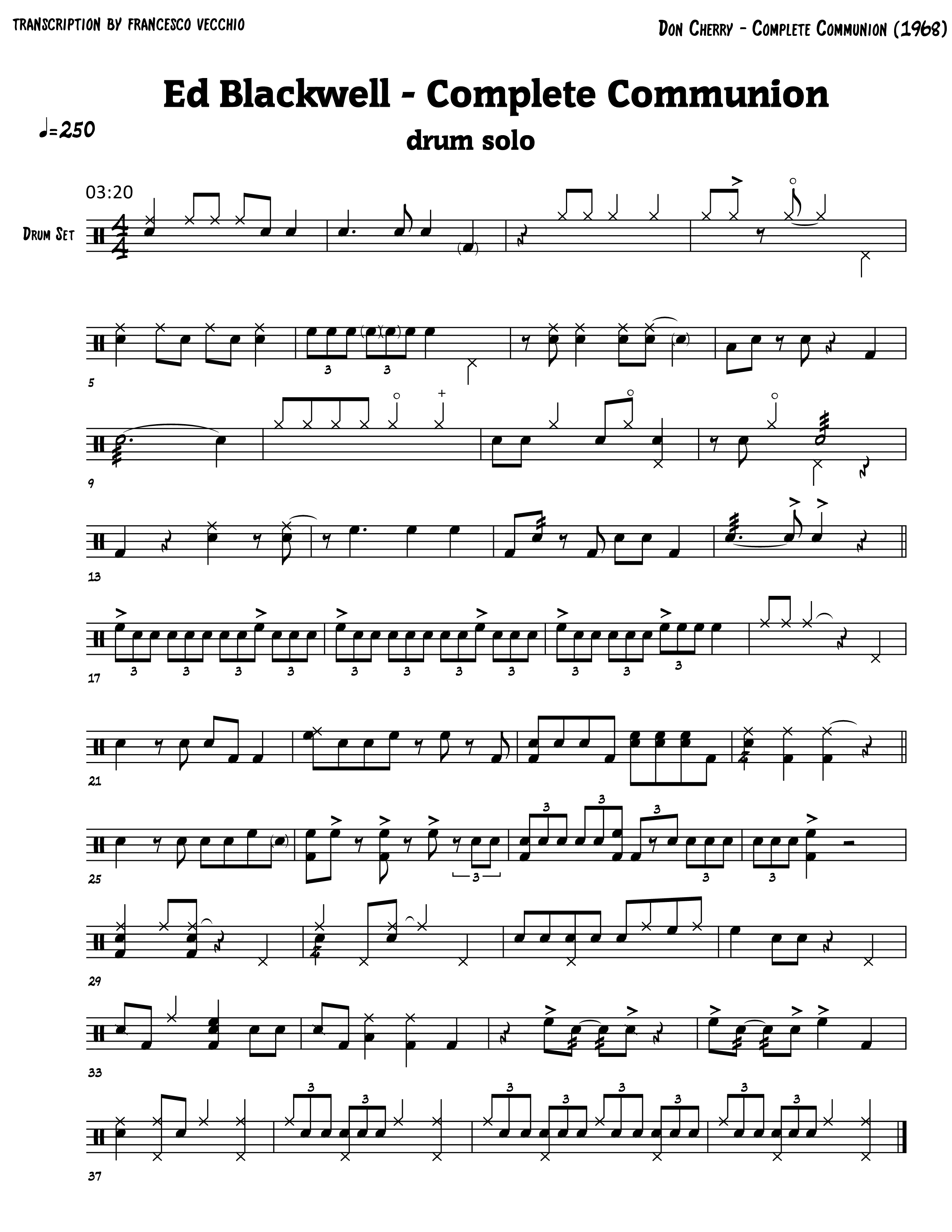 ed blackwell complete communion drum solo transcription