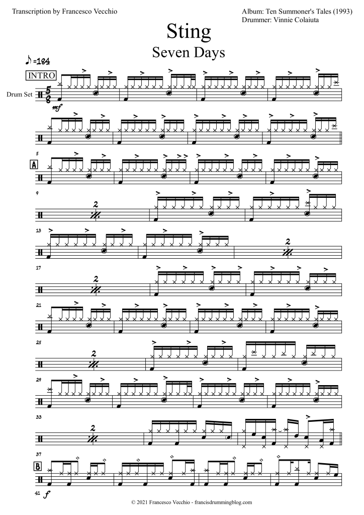 sting seven days drum transcription