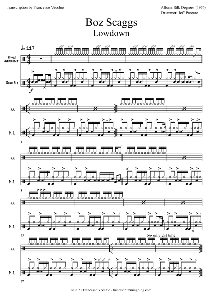 boz scaggs lowdown drum transcription