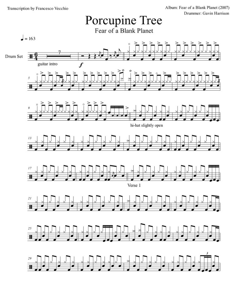 Porcupine Tree – Fear of a Blank Planet (Drum Sheet Music) – Francis ...