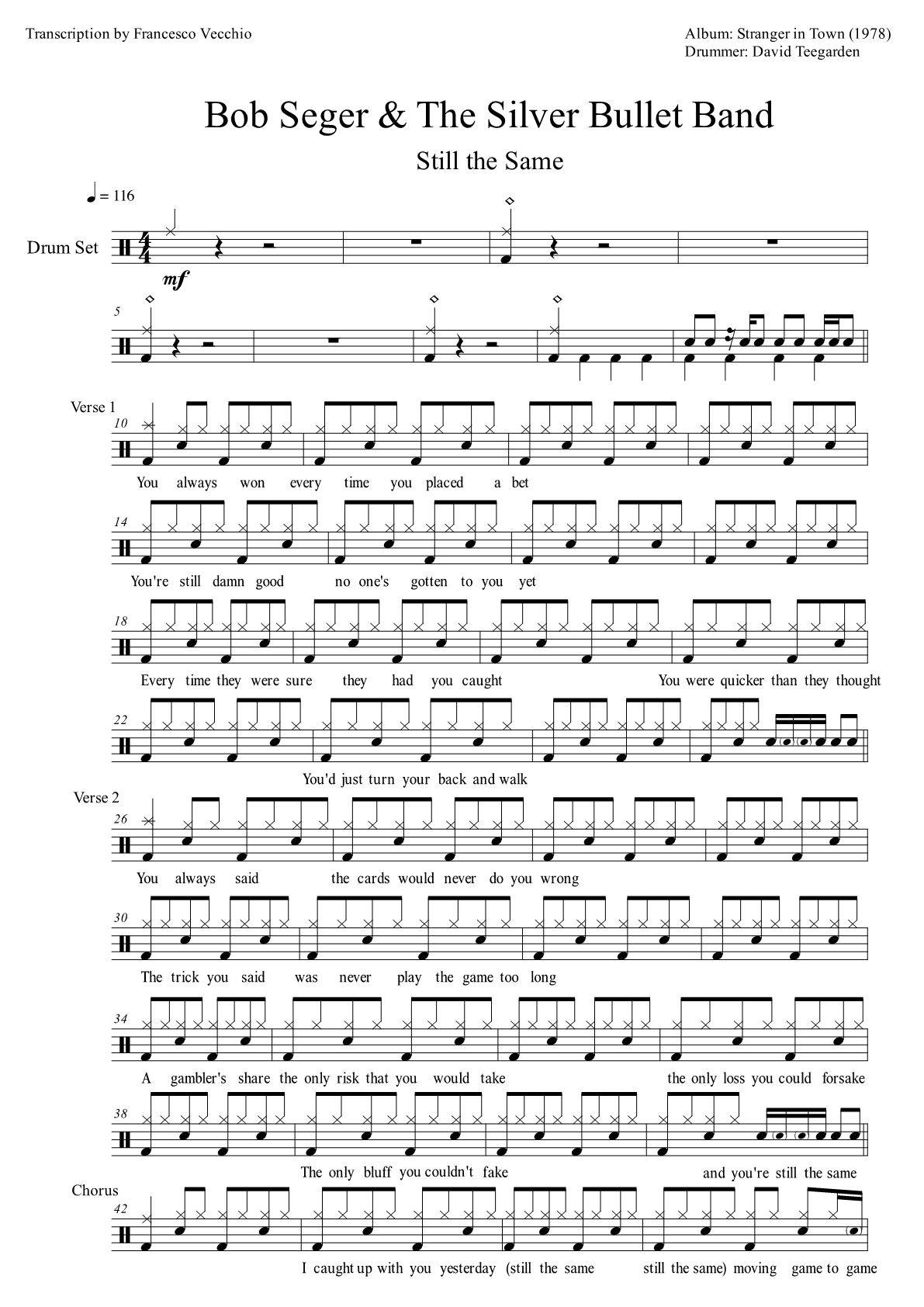 bob seger still the same drum sheet music