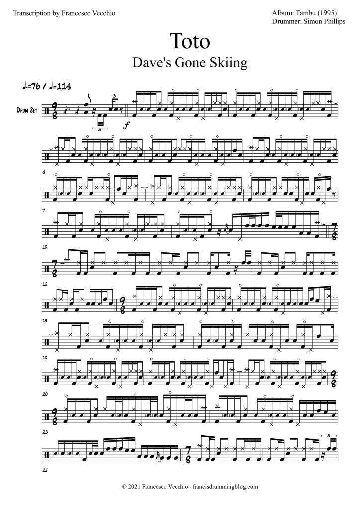 toto daves gone skiing drum transcription