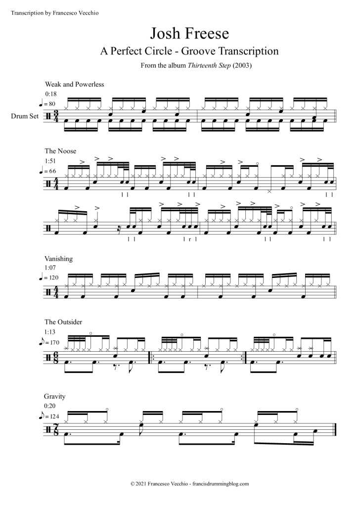 josh freese drum transcriptions a perfect circle