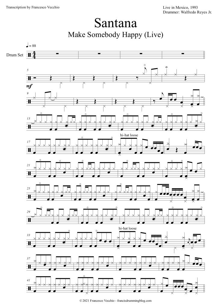 santana make somebody happy drum transcription