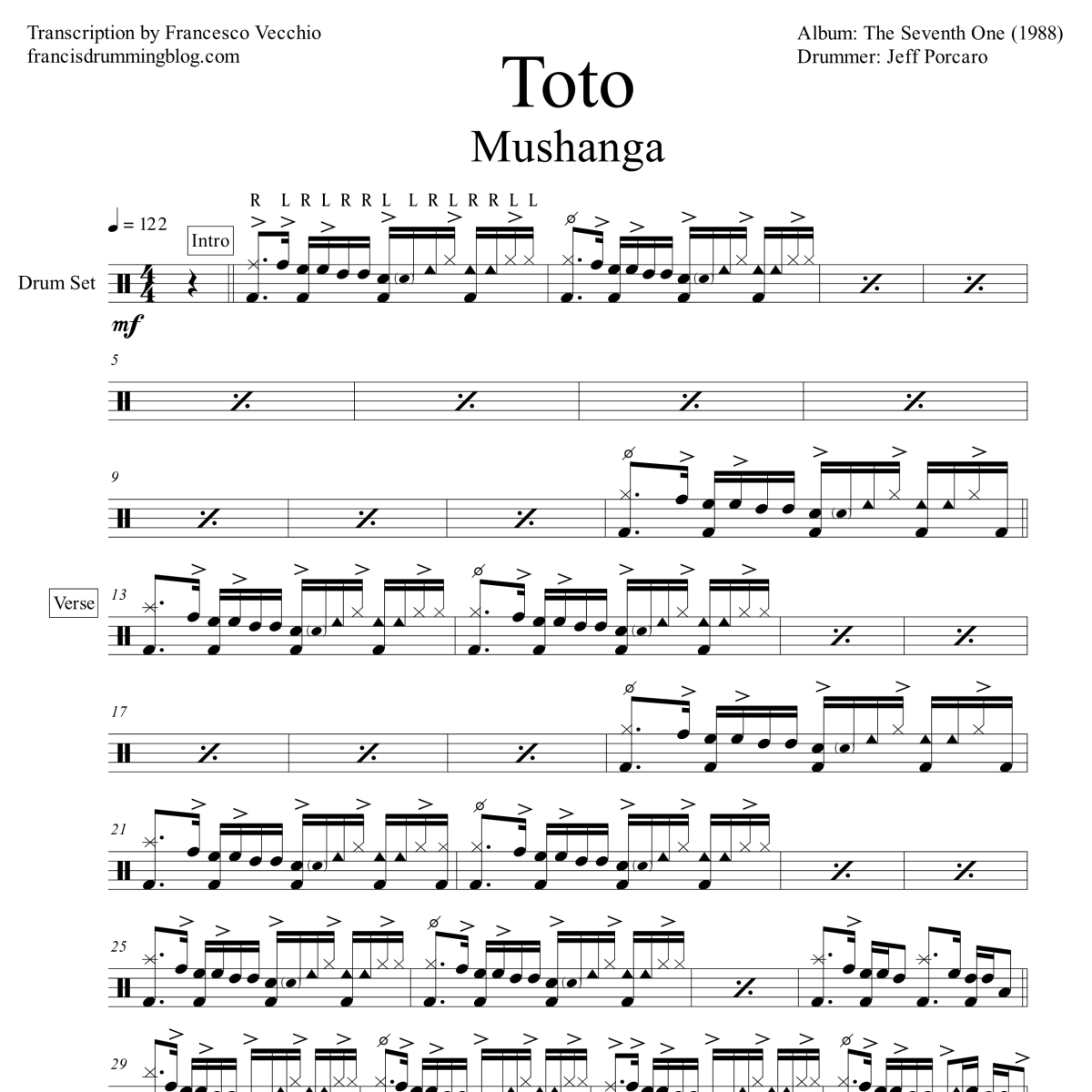 Toto – Mushanga (Drum Sheet&nbsp;Music)