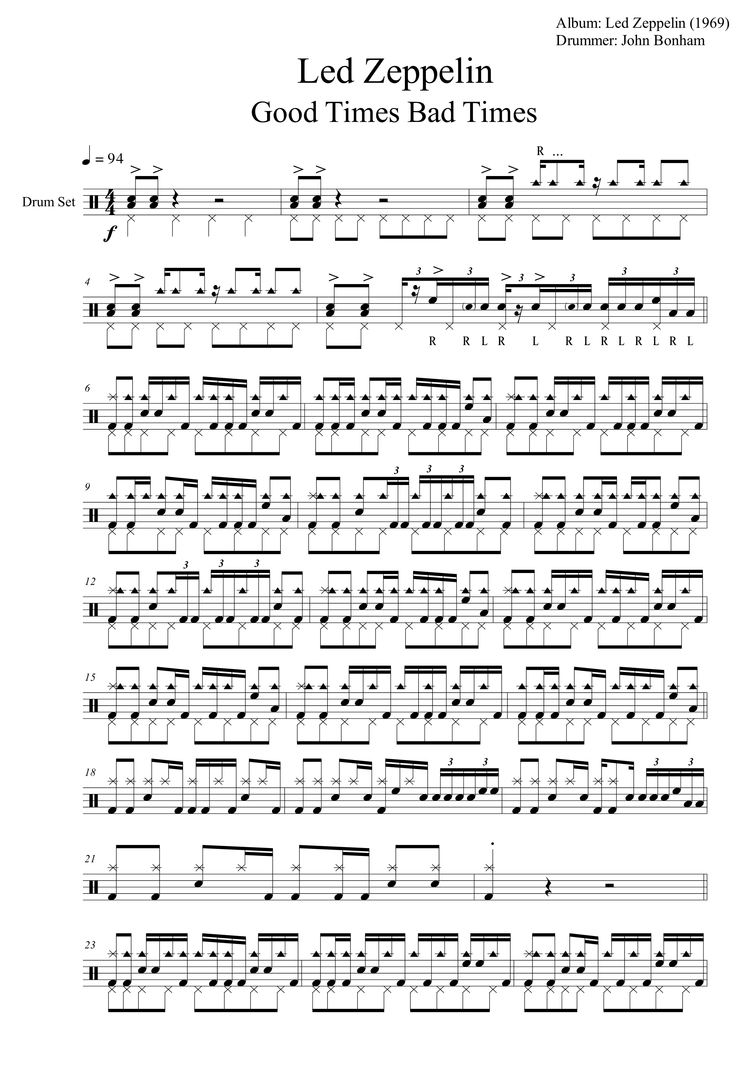 led zeppelin good times bad times drum sheet music