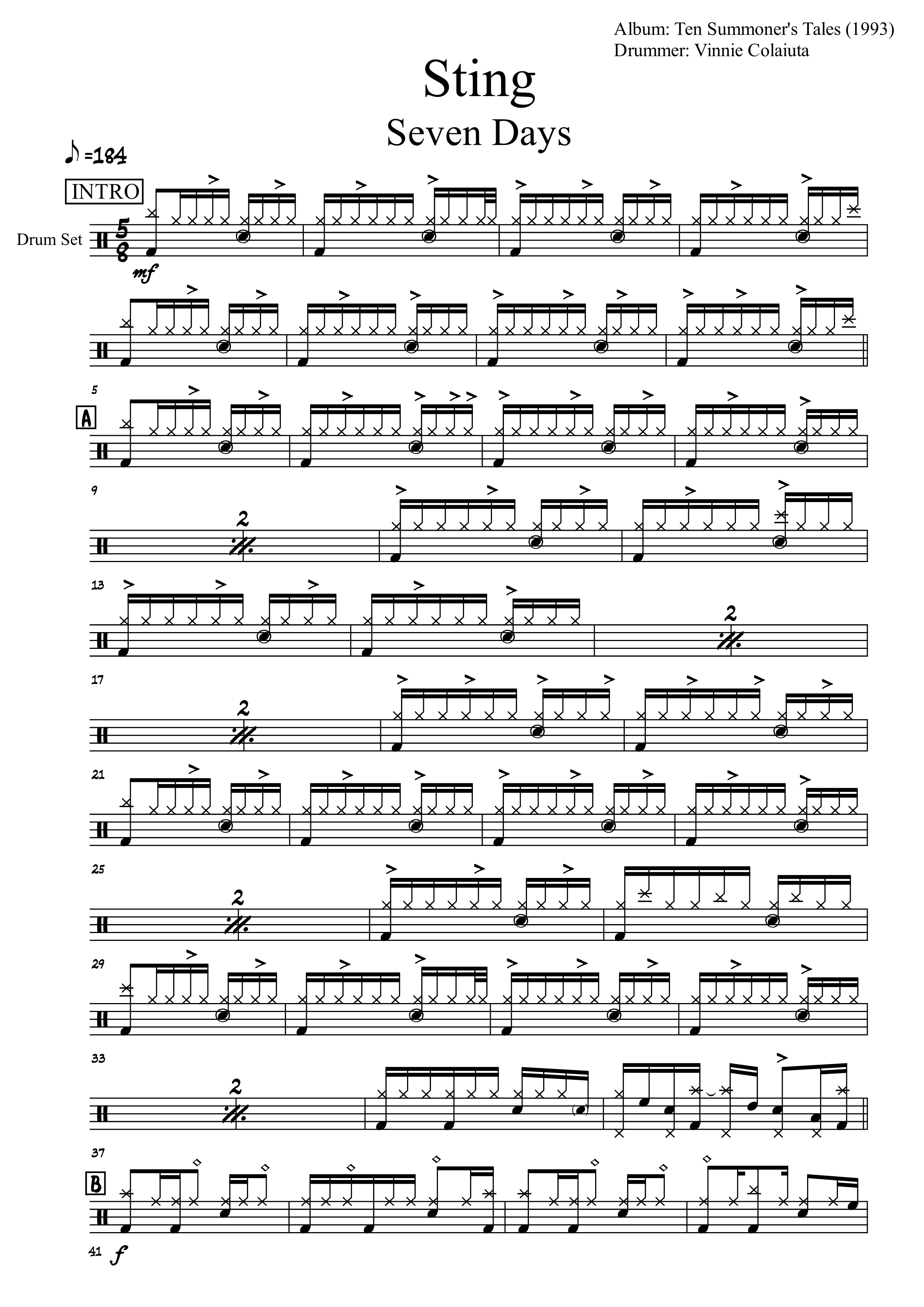 sting seven days drum transcription