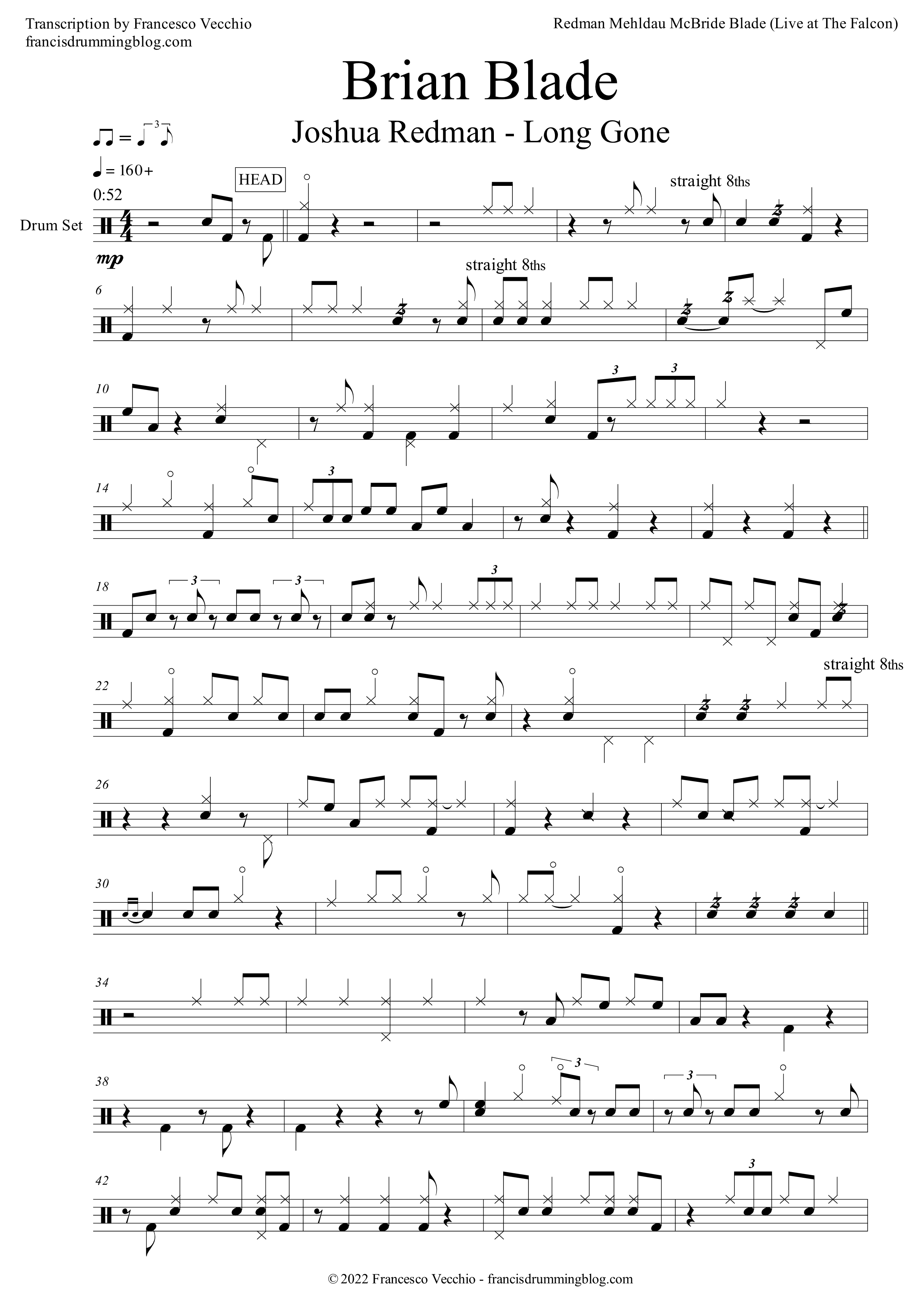 brian blade long gone drum transcription
