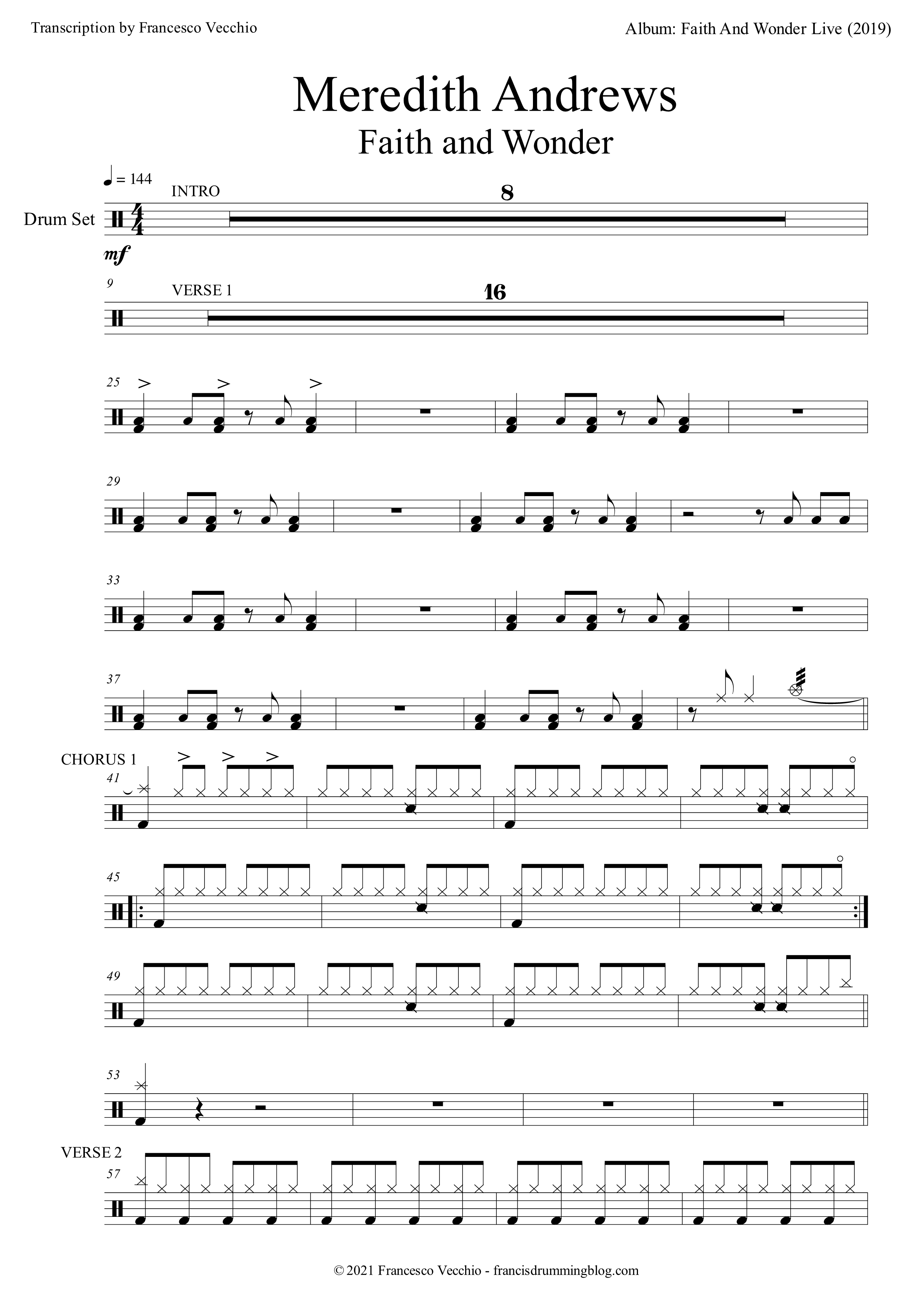 meredith andrews faith and wonder drum transcription