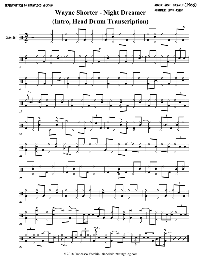 elvin jones night dreamer drum transcription
