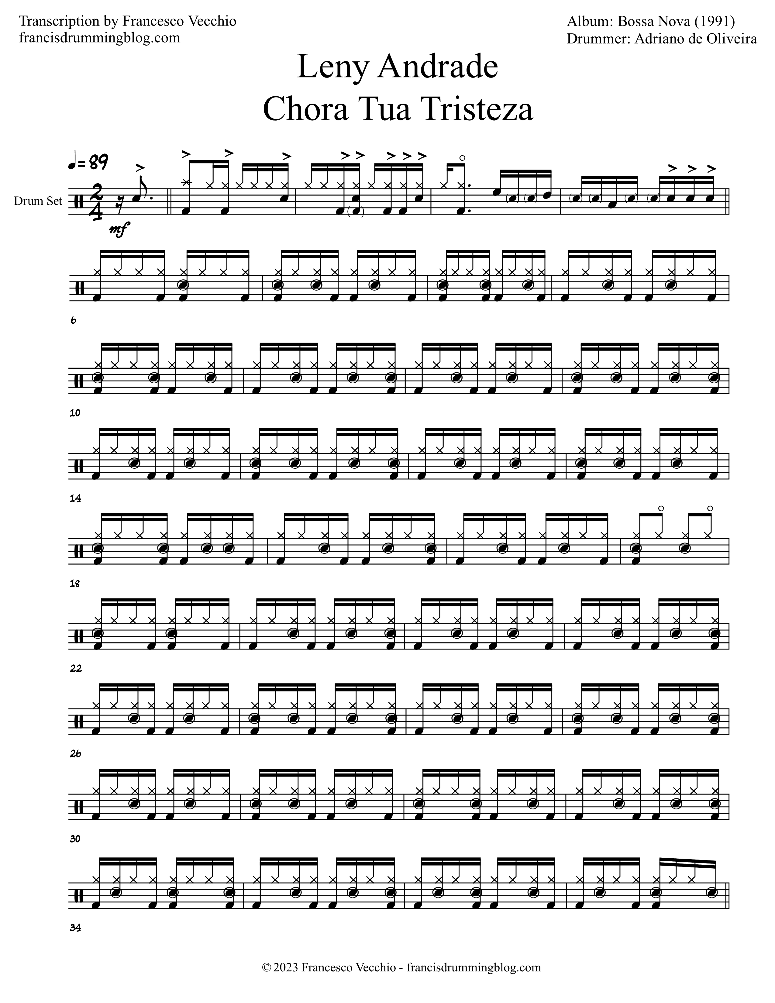 leny andrade chora tua tristeza drum transcription
