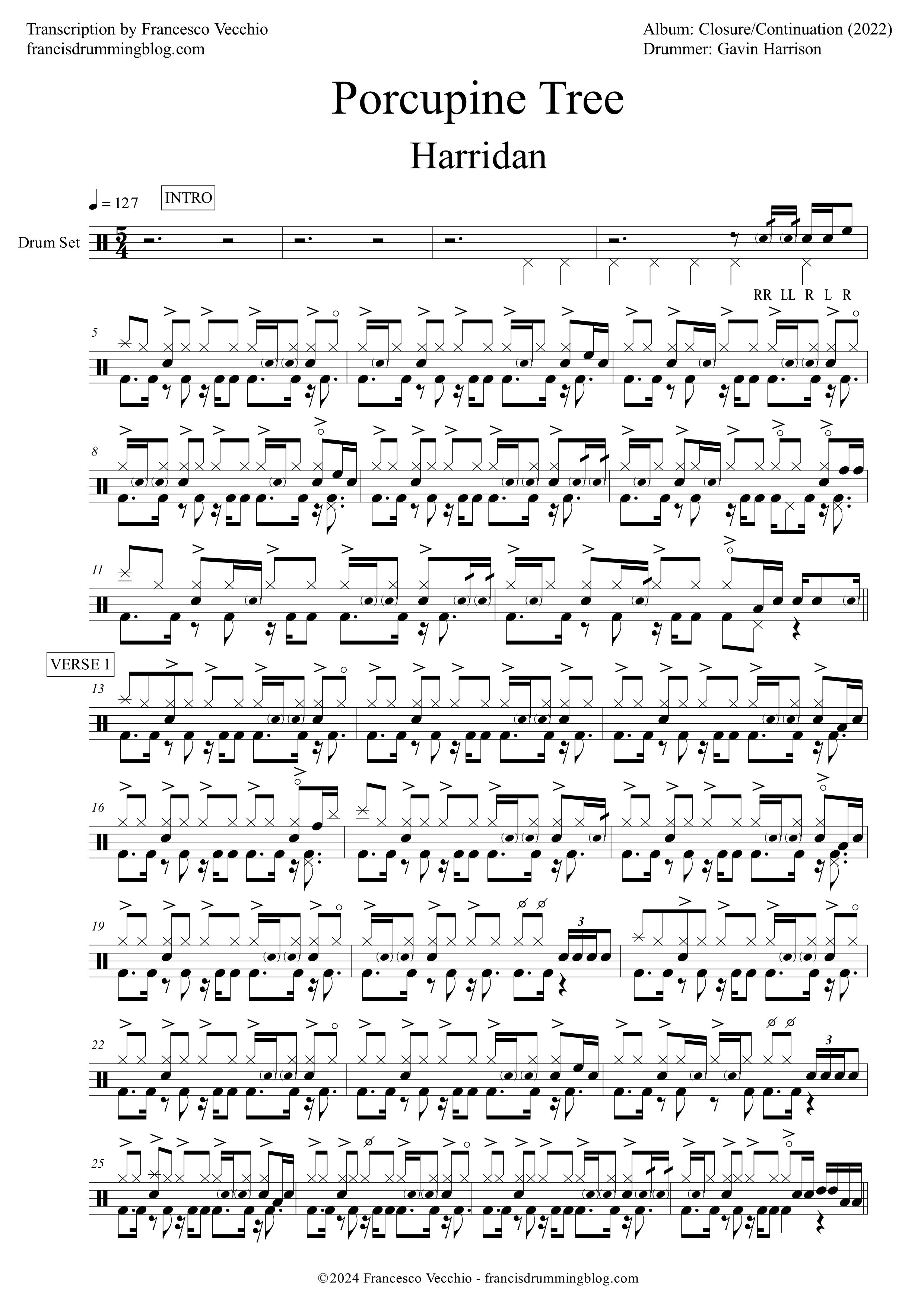 porcupine tree harridan drum transcription