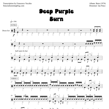 ian paice deep purple burn full drum transcription