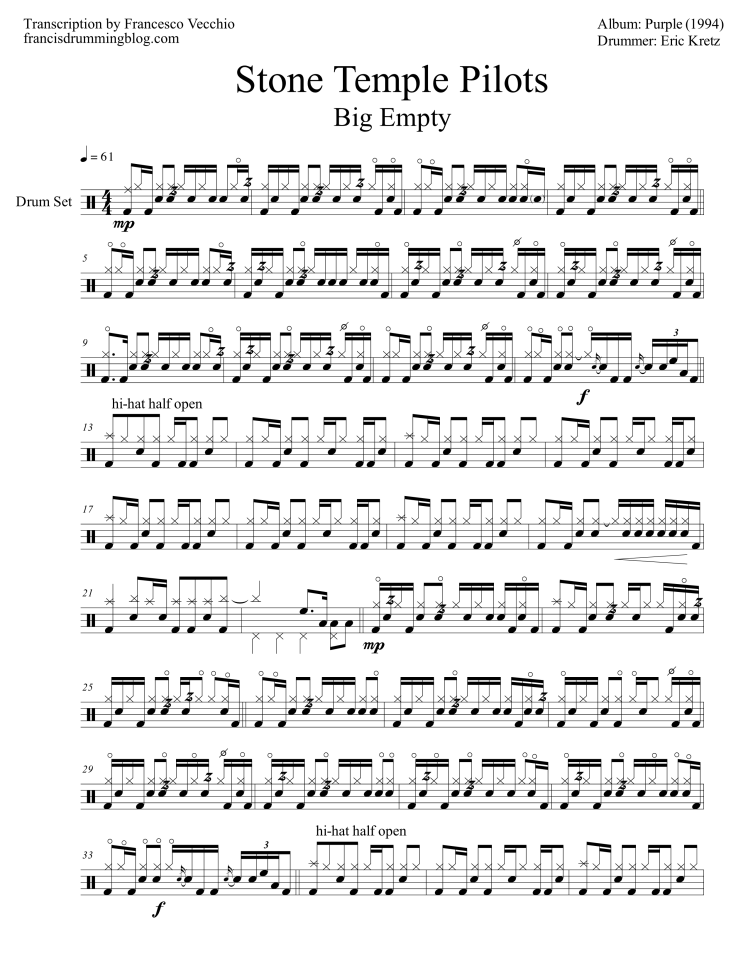 stone temple pilots big empty drum transcription