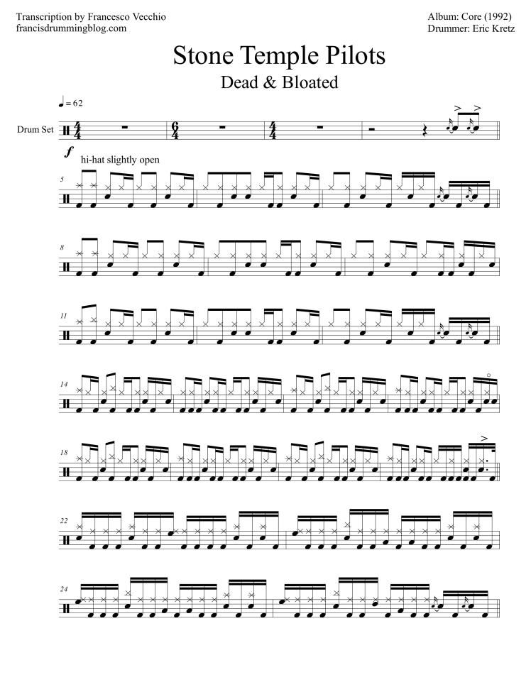 stone temple pilots dead and bloated drum transcription