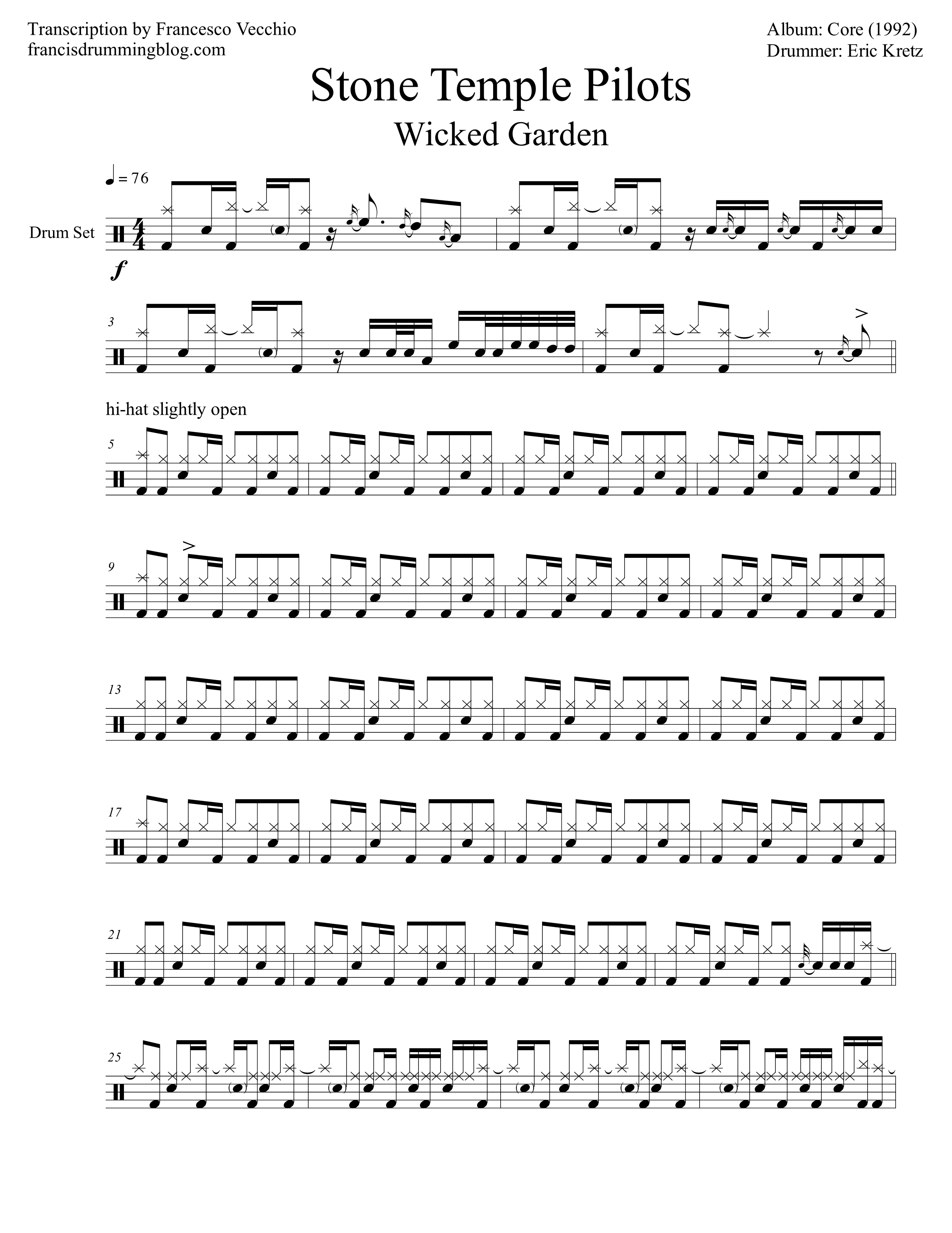 stone temple pilots wicked garden drum transcription