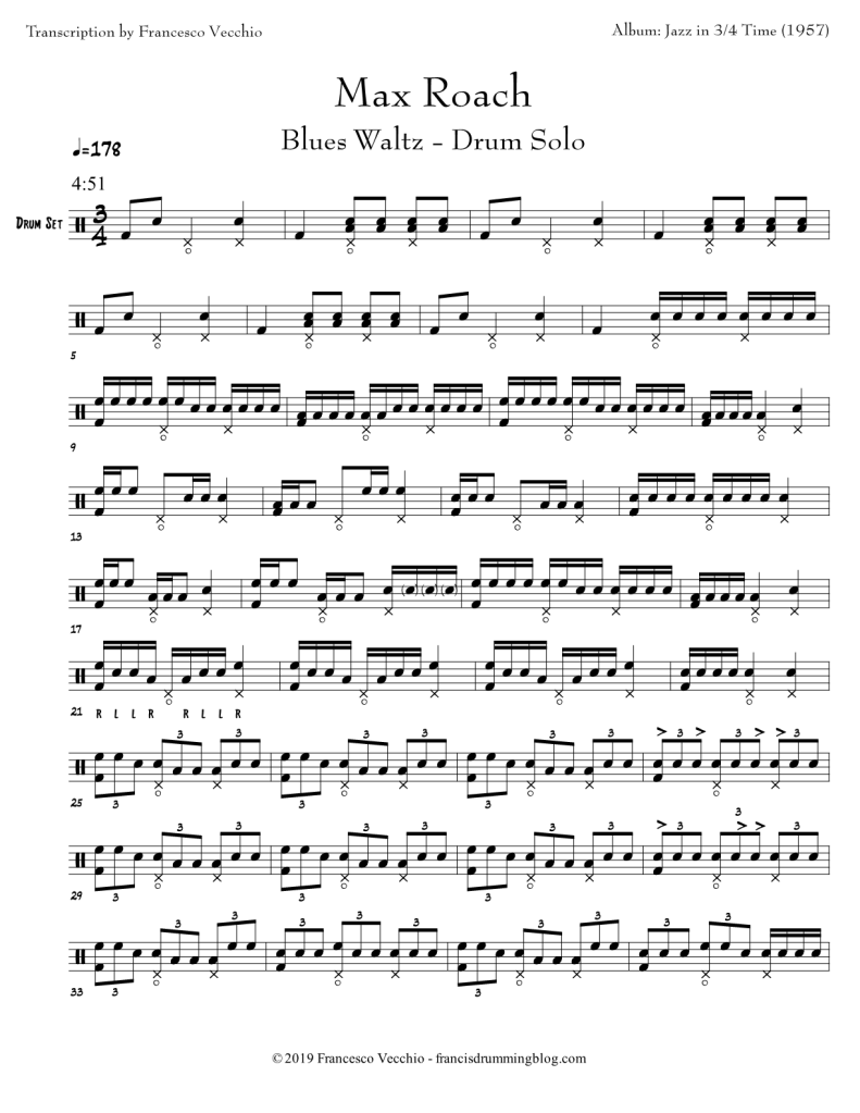 max roach blues waltz drum solo transcription