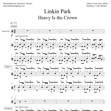 linkin park heavy is the crown drum transcription