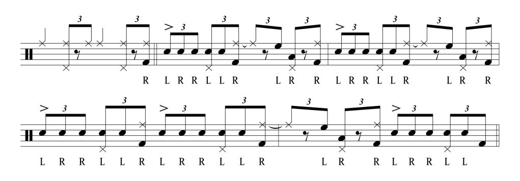 8th note triplet drum fill four bars jazz drum phrase