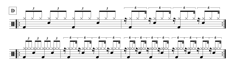 8th note triplet drum groove 16th-beat displacement