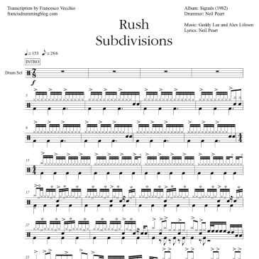 neil peart rush subdivisions drum transcription