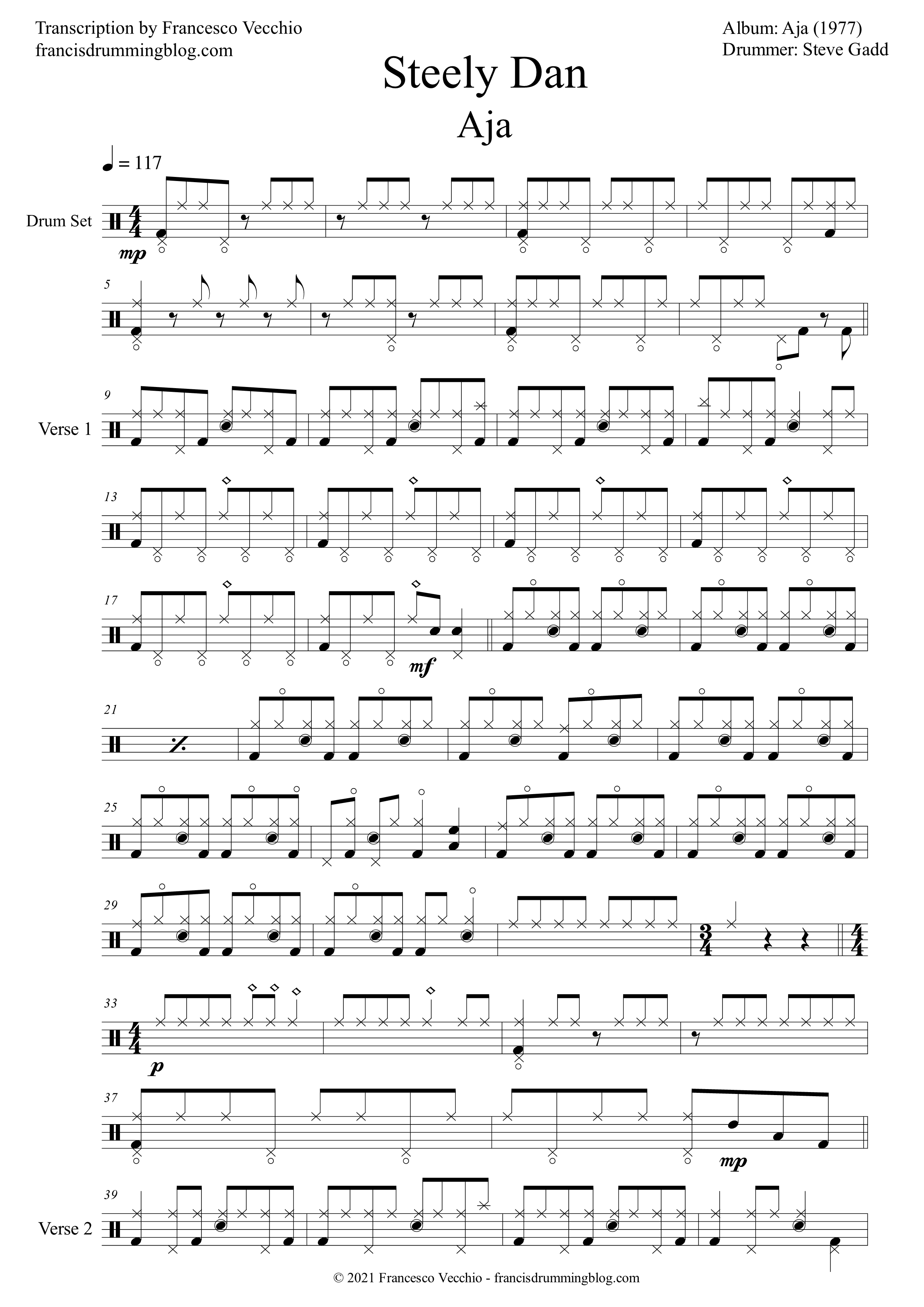 steve gadd steely dan aja drum transcription