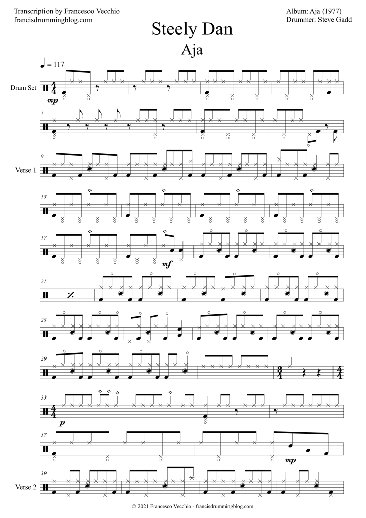steve gadd steely dan aja drum transcription