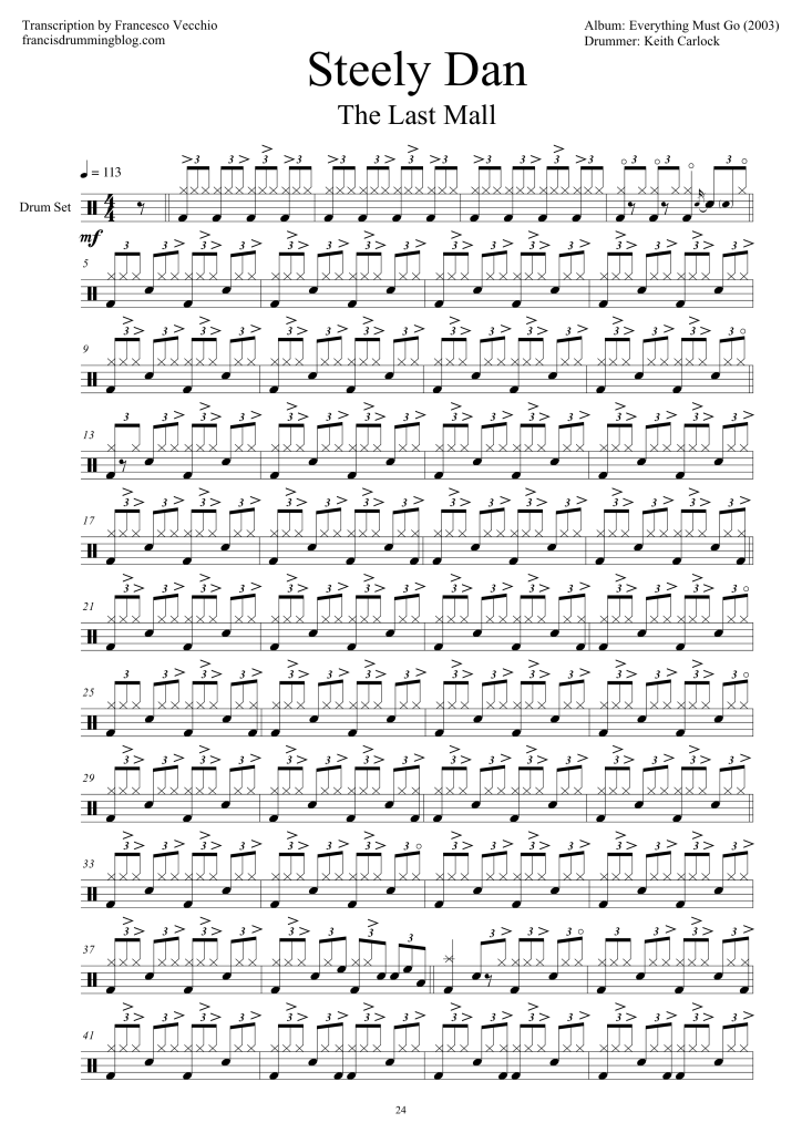 keith carlock steely dan the last mall drum transcription