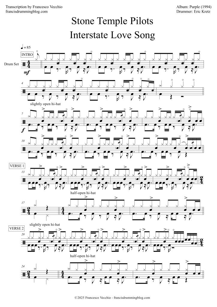 stone temple pilots interstate love song drum sheet music