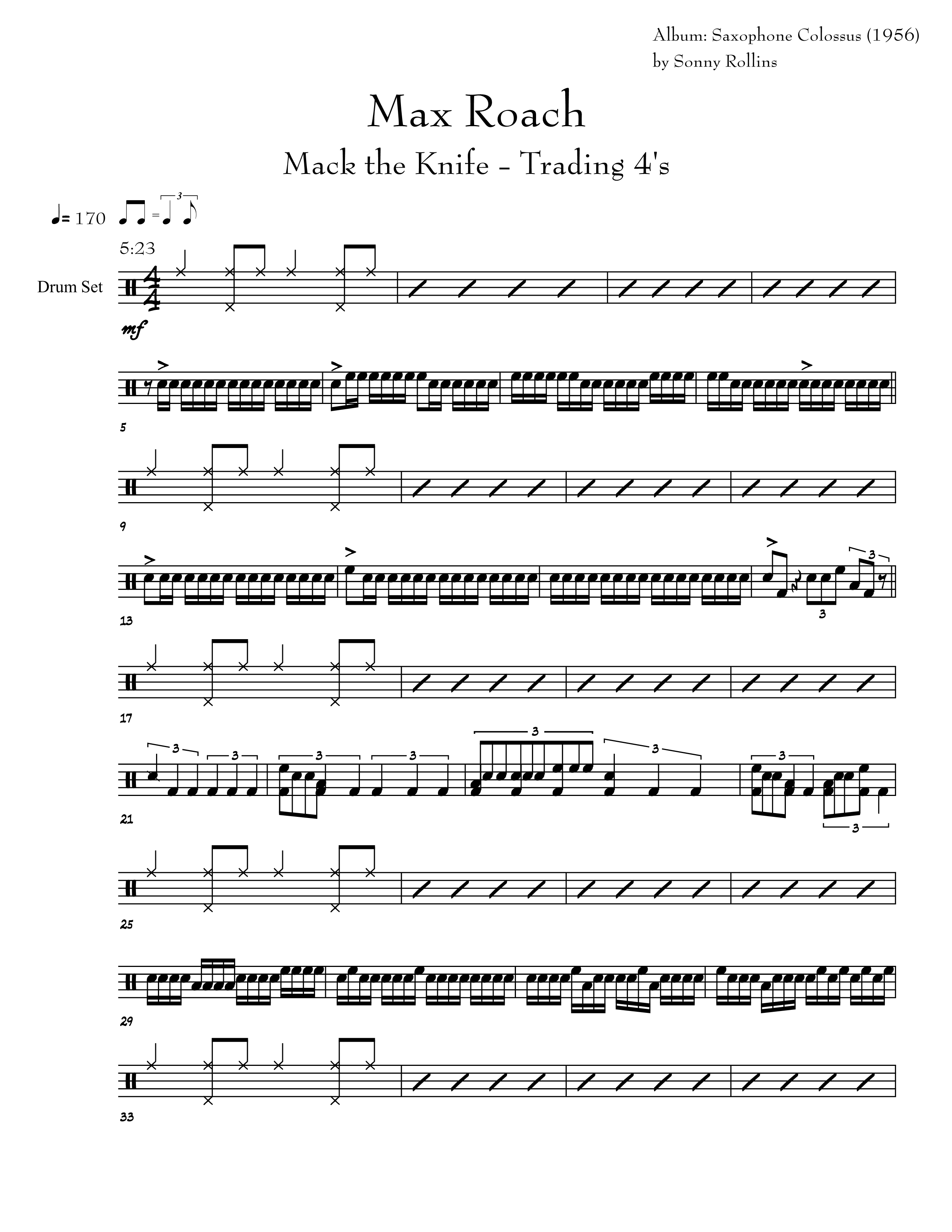 max roach mack the knife drum trading fours transcription