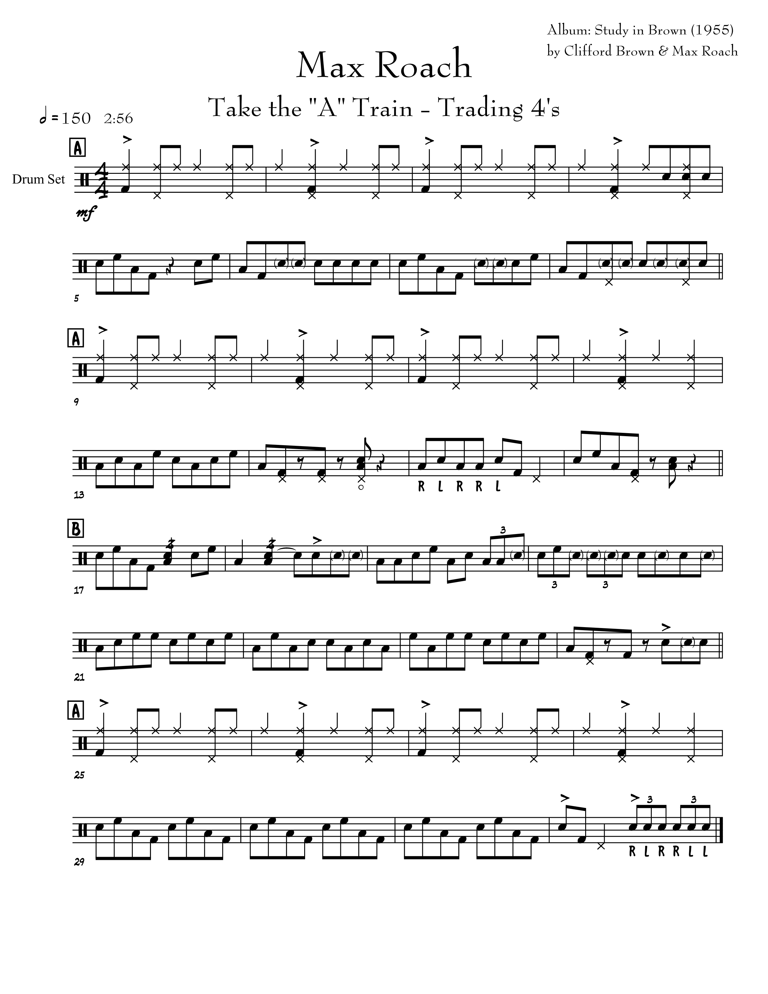 max roach take the a train drum trading fours transcription