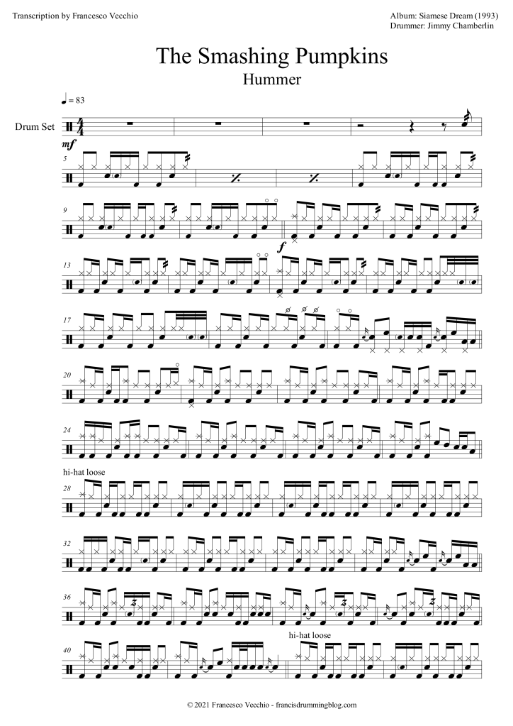 smashing pumpkins hummer drum sheet music