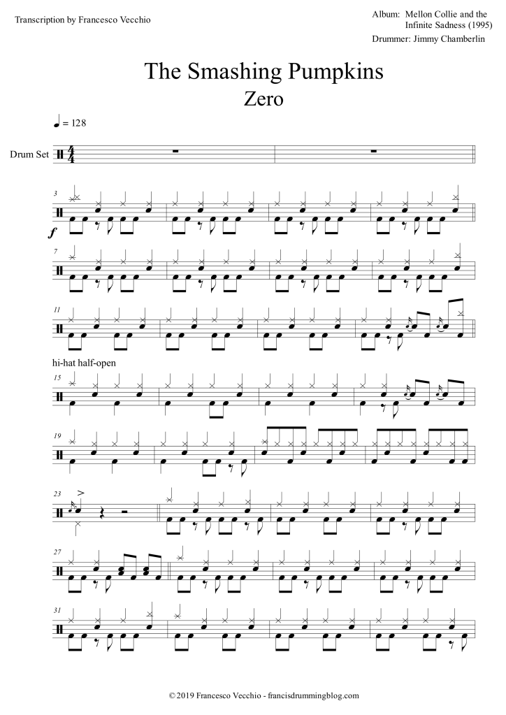 smashing pumpkins zero drum sheet music