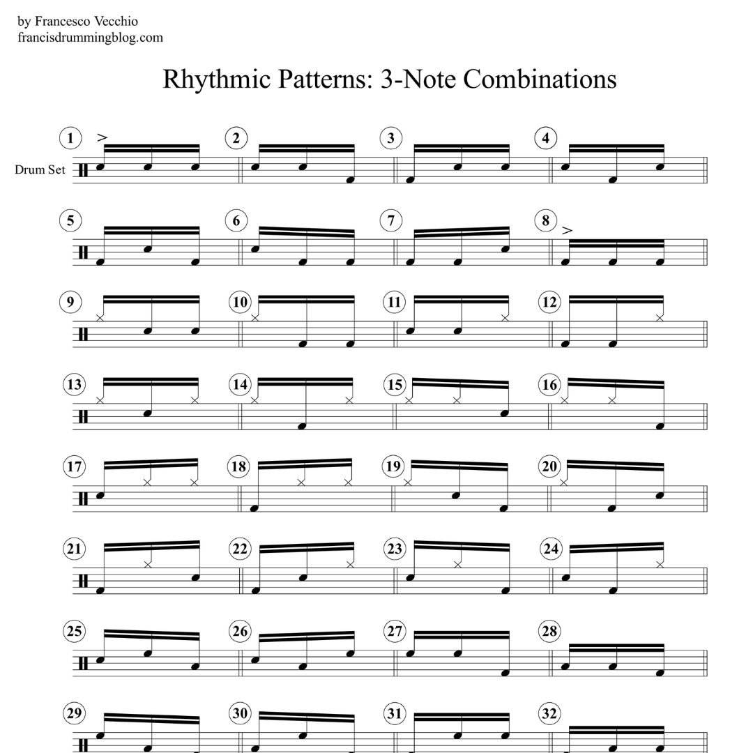 Rhythmic Beat Pattern Rhythmic Patterns: 3-Note Combinations - Francis' Drumming Blog