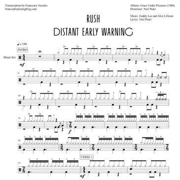 neil peart rush distant early warning full drum transcription