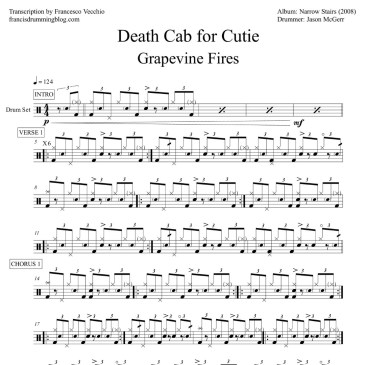 death cab for cutie grapevine fires drum sheet music